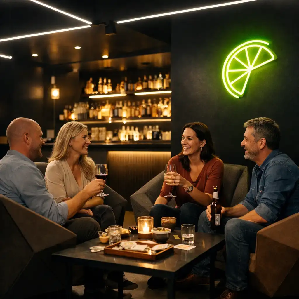 Goście rozmawiający w spokojnej strefie lounge restauracji